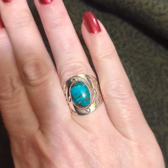 Turquoise sterling silver 925 Ring, size 7 - Picture 2 of 9